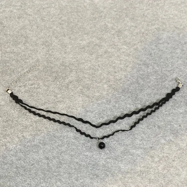Choker Necklace Women Black Layered Wavy Ribbon Bead 90s Goth Grunge Alt New - Image 4