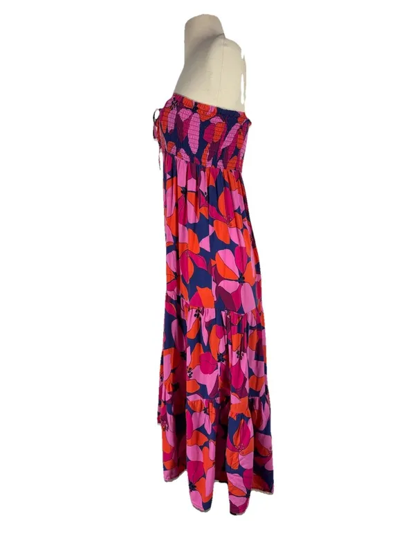 Abel The Label Floral Smocked Tiered Maxi Dress Medium Pink Tropical Coastal - Image 6