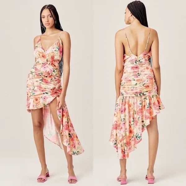 For Love & Lemons Versilla Floral Satin Hi-Lo Dress XS NWT‎ - Image 4