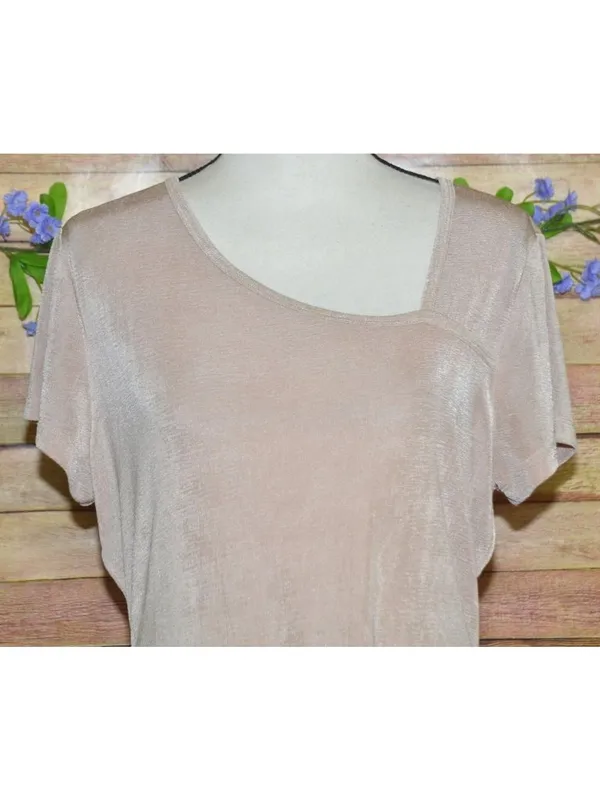 Another Love Ladies Beige Blouse Top Size L Shiny Slinky Neutral Career - Image 2