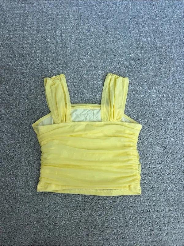 Yellow Ruched Square-Neck Tank Top Size XS - Image 2