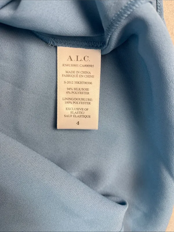 ALC Frank Light Blue Tiered Silk Ruffle Skirt with Metallic Thread NWT SIZE: 4 - Image 4