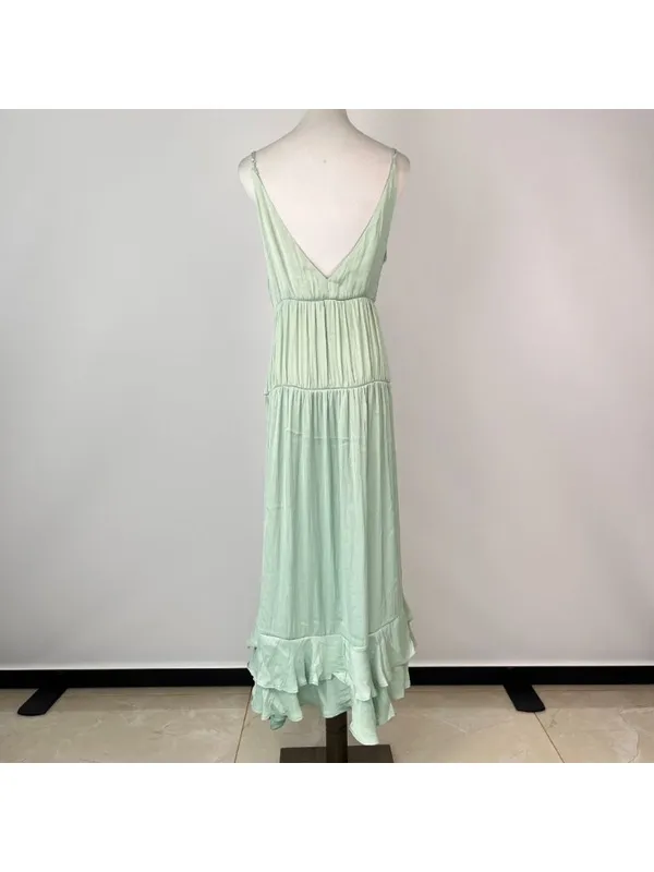 NWOT Farm Rio Tiered Ruffled Sleeveless V-neck Midi Dress Green Sz L - Image 10