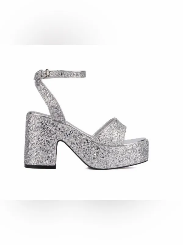 Olivia Miller Women's Silver Glitter Capricorn Platform Heels Size 9 - Image 2