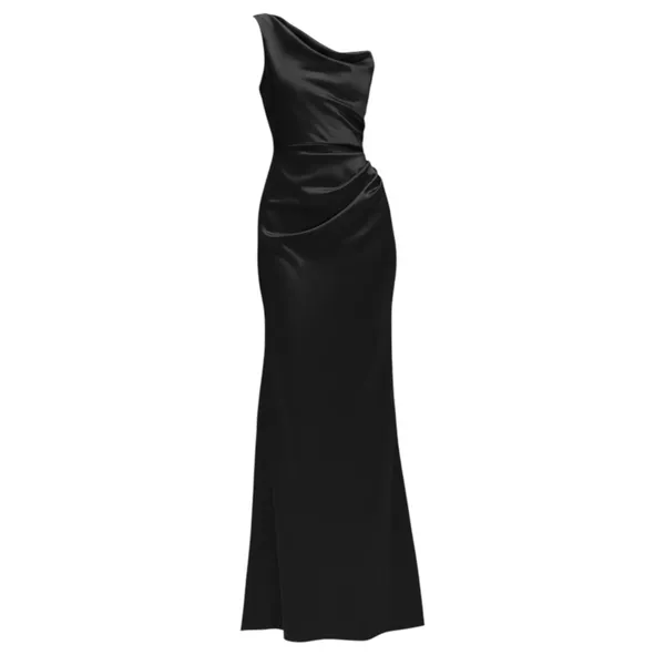 AFTER SIX Nisha 6904 One-Shoulder Cat-Eye Satin Charmeuse Gown, Black, 4R - Image 5