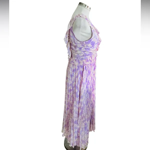 ASTR THE LABEL Floral Ruffle Pleated Midi Dress Lilac Size Small New - Image 7
