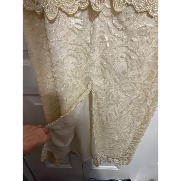 Vintage Maxi‎ Dress Lace Beaded Cream Elegant Evening Gown 80s 90s OS - Image 14