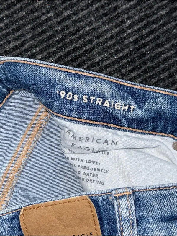 AE American Eagle 90s Straight Distressed Patched Jeans Strigid Denim Sz 00 R - Image 8