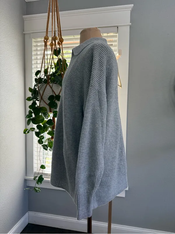 Aerie CozyUp Waffle Polo Sweater Size XXS Oversized - Image 3