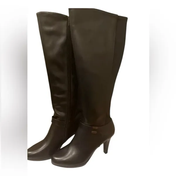 Alfani Step N Flex Elegant Black Knee-High Tall Black Faux Leather Boots NIB - Image 3