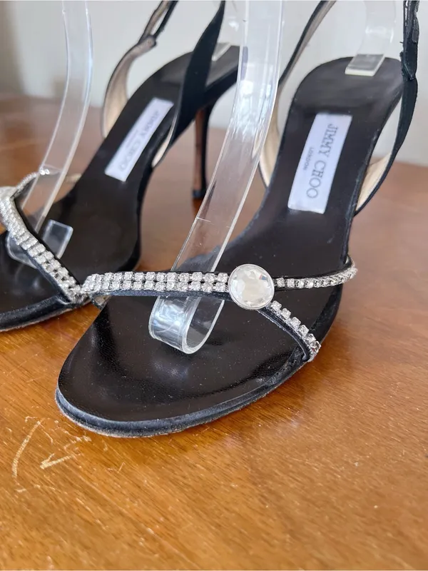 Jimmy Choo • Bianca Jewel Satin Sandal black slingback crystal rhinestone Y2K - Image 3