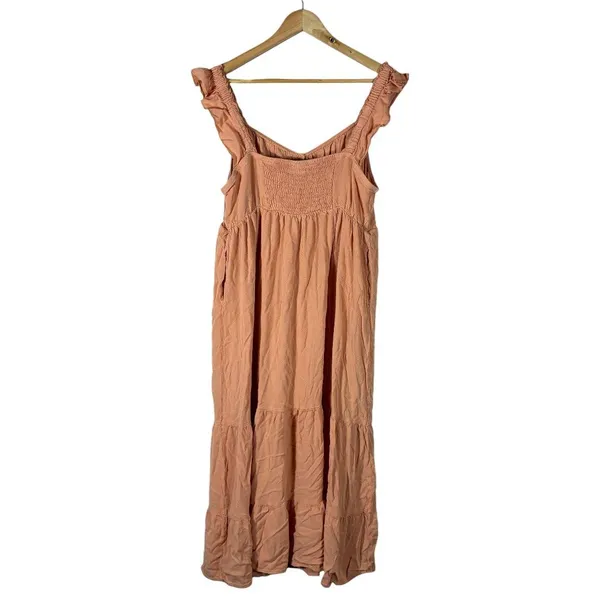 Torrid Tiered Smocked Back Ruffle Strap Midi Dress Peach Boho Size 1 - Image 4