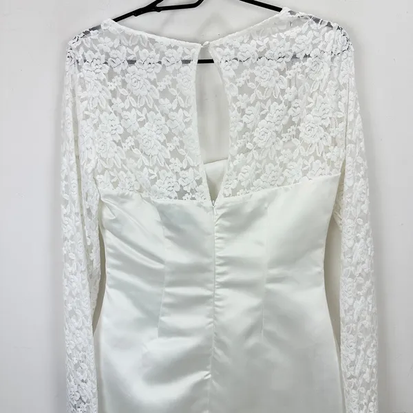Lulus Prettiest Behavior White Satin Lace Long Sleeve Mini Dress Medium NWT - Image 12