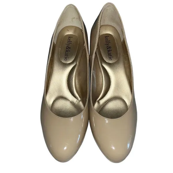Kelly & Katie Nude Patent Round Toe Platform Pumps‎ Heels Womens Size 8 Beige - Image 2