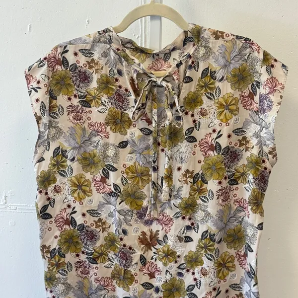 Loft Outlet Floral Tie Back Sleeveless Blouse Cream Yellow Large 506324 Casual - Image 5