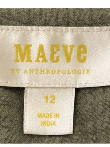 Maeve Anthropologie Olive Cotton Gauze Button Front Tiered Tunic Dress Size 12 - Image 4