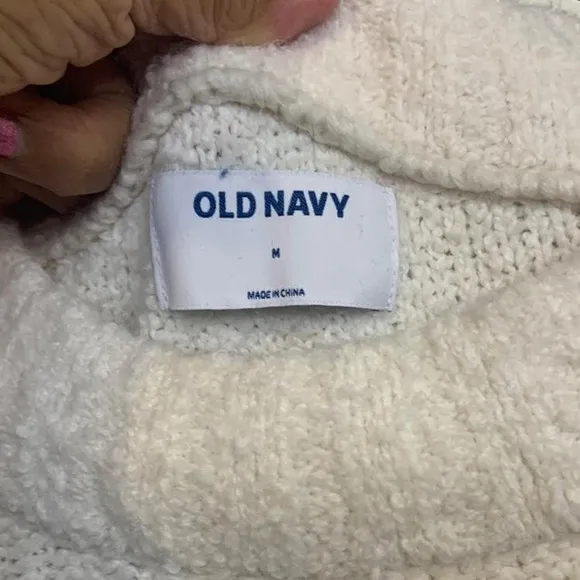 Old Navy Sweater Womens Medium M Cream Boucle Textured Knit Crew Neck Relaxed - Image 3