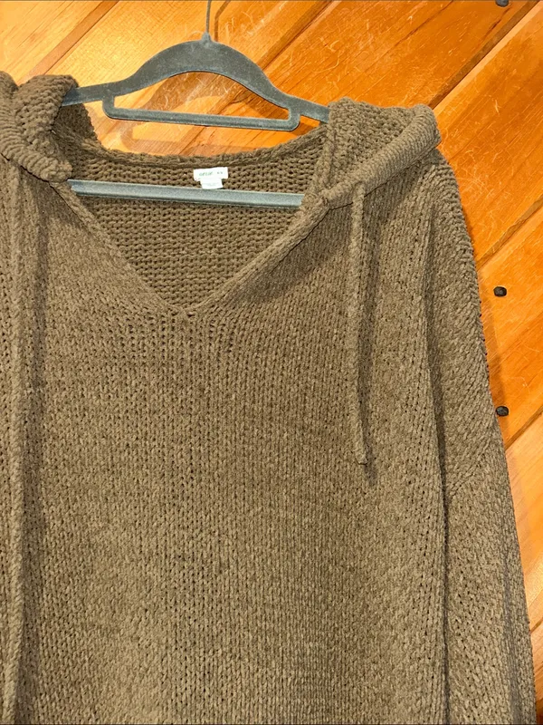 Aerie chenille chunky knit brown green oversized hoodie sweater - Image 3