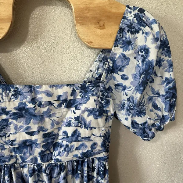 Abercrombie & Fitch Emerson Floral Midi Dress Size XS Blue Puff‎ Sleeve Cottage - Image 3