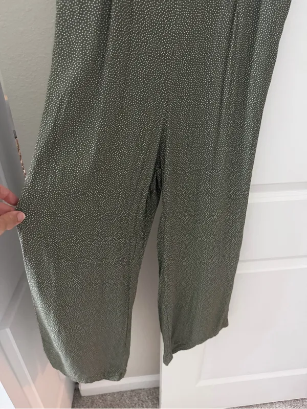 Abercrombie & Fitch Earthy Boho Button Front Tie Back Jumpsuit Green White Dot - Image 6