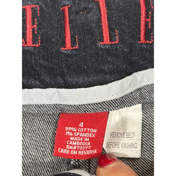 ELLE Dark‎ Wash Women Jeans Trousers Wide Flare Leg Cropped Low Rise Size 4 - Image 4