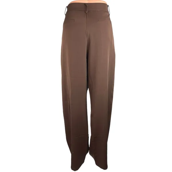 Peppermayo Brown High Rise Straight Pleated Career Wide Leg Dress Pants 8 - Image 3