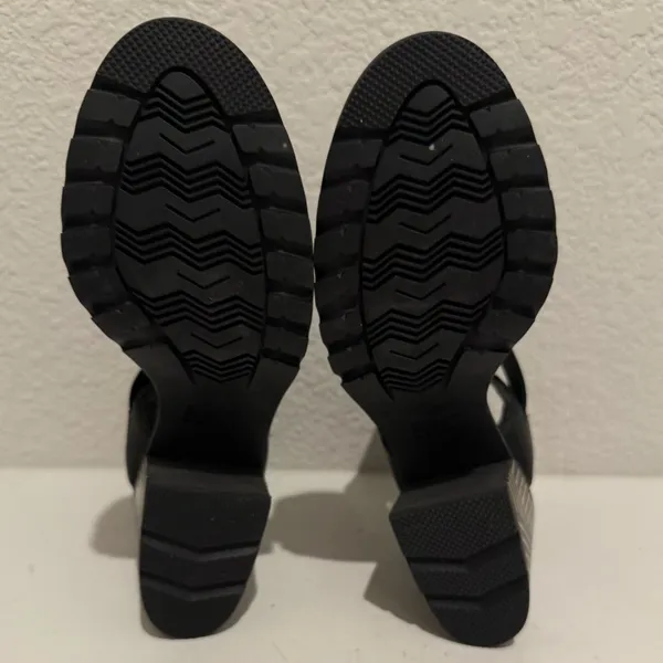 SOREL Nadia Black Leather Strappy Lug Sole Block Heel Sandals Comfort Size 7.5 - Image 8