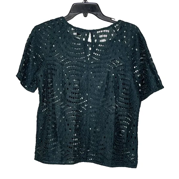 Ann Taylor Lace Top Blouse Size Small Green SS Womens Nylon Polyester Cotton‎ - Image 8