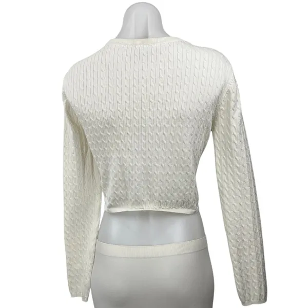 Edikted White Ivory Cable Knit Long Sleeve Crop Button Up Cardigan Sweater Top S - Image 4