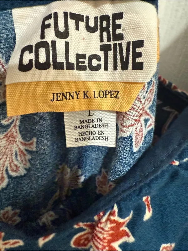 Jenny K Lopez Midi Dress Floral Rope Tie Navy Pink‎ - Image 4