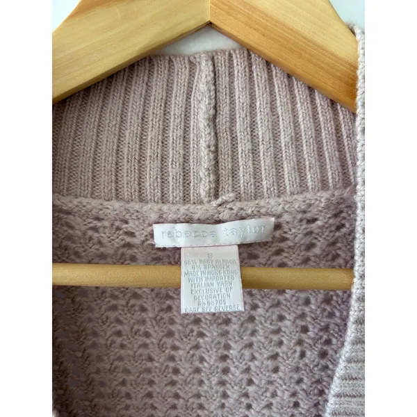 REBECCA TAYLOR Vtg Y2K Pink Alpaca Knit Crop Crochet Shrug Cardigan Womens Small - Image 3