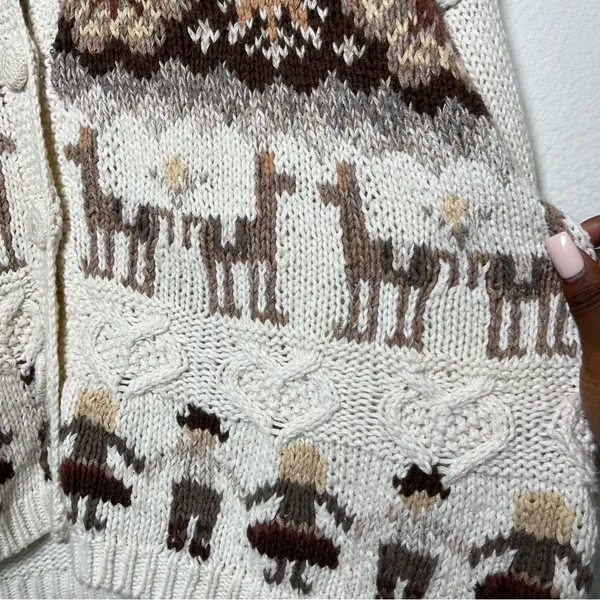 Red Camel VTG 80s Women Novelty Sweater Cardigan Large‎ Tan Camel Prairie Cottage Folk - Image 8
