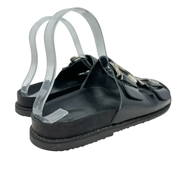 Zara Slide Sandals Buckles‎ Double Strap Faux Leather Black Size 41 US 10 - Image 7