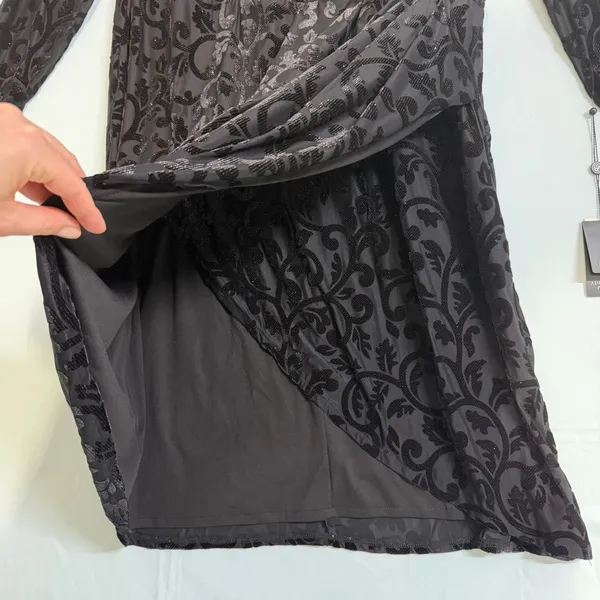 Adrianna Papell Size-22W Black Dress Glitter Velvet Faux‎ Wrap Cocktail - Image 13