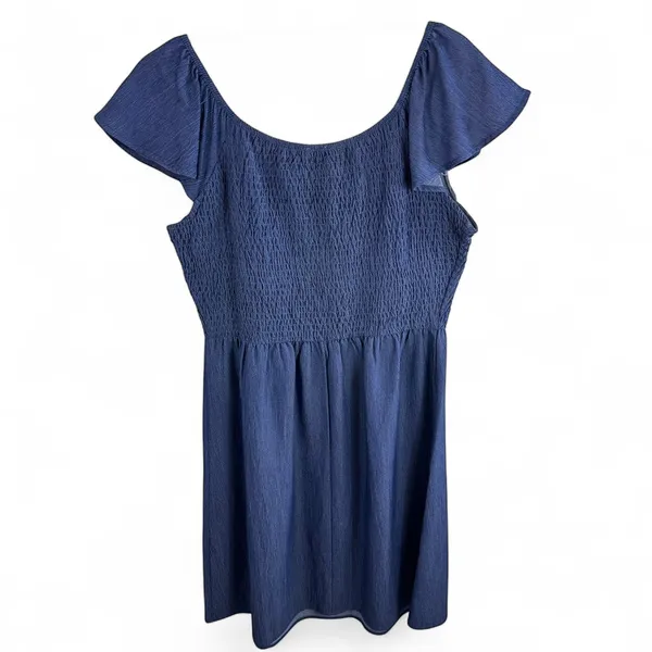 Naif Navy Blue Smocked Flutter Sleeve Mini Dress Womens Size‎ M Boho Scoop Neck - Image 2