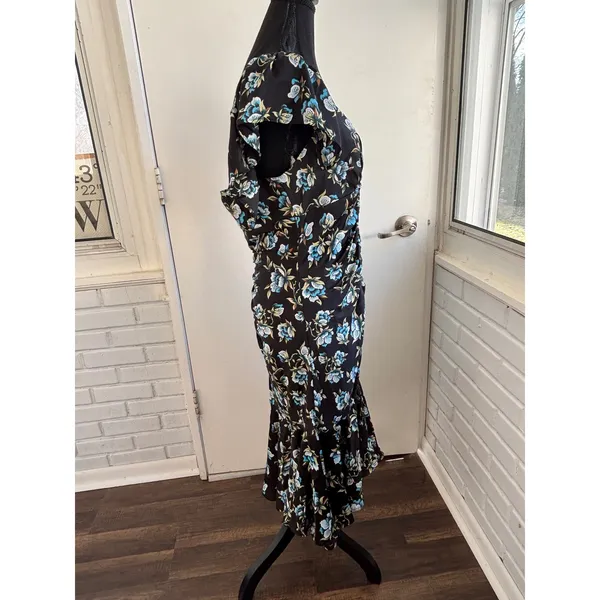 Anthropologie NWT Floral Sweetheart Ruched Drop waist Dress large‎ elegant goth - Image 6