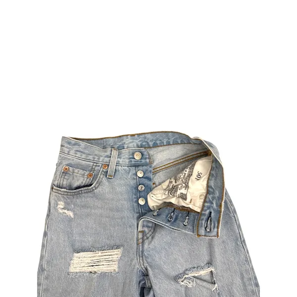 Levi's 501 Denim Button Fly Distressed Straight Leg Blue Jeans Size Women's 24 - Image 3