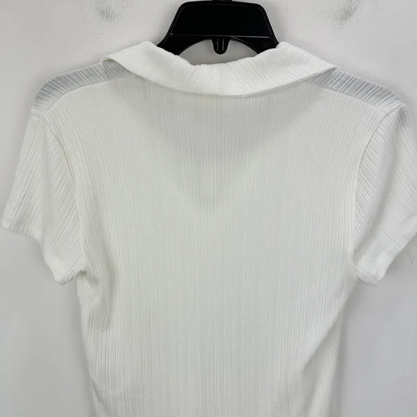 Madewell Ribbed V Neck Polo Tee Top Stretch Lyocell Lighthouse Ivory Slim S NWT - Image 7