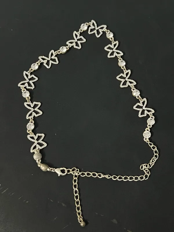 Silver butterfly choker necklace with rhinestones - Image 3