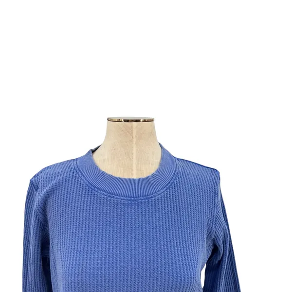 Free People FP One Cropped Interlaken Top Waffle Knit Long‎ Sleeve Blue Medium - Image 4