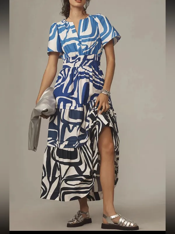 Nwot Anthropologie Somerset tiered maxi dress $170 L fall party boho blue wave - Image 2