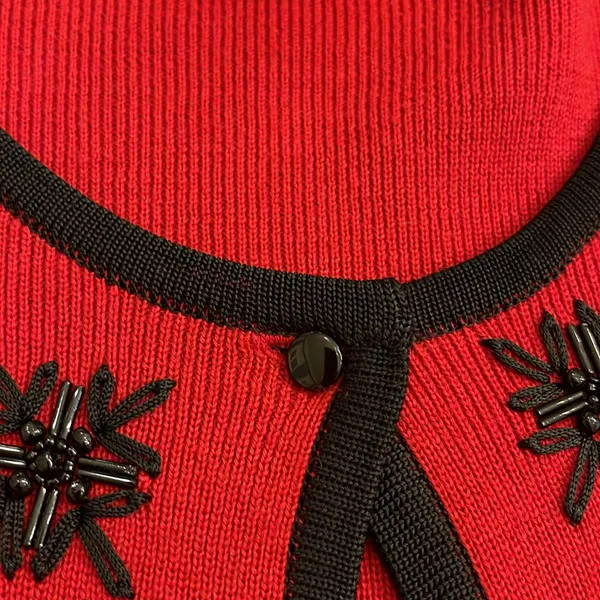 Pendleton Red Open Cardigan w Black‎ Snowflakes Wool Blend XL Tall - Image 7