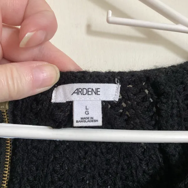 Ardene Black Rib Knit Distressed Ripped Hem Long Sleeve Sweater #Br - Image 2