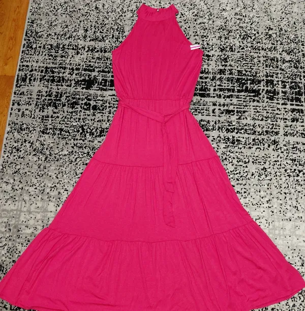 Loveappella Polish Pink Tiered Halter Maxi Dress Size Large NWOT - Image 7