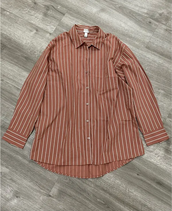 A New Day Brown Striped button down shirt - Image 2
