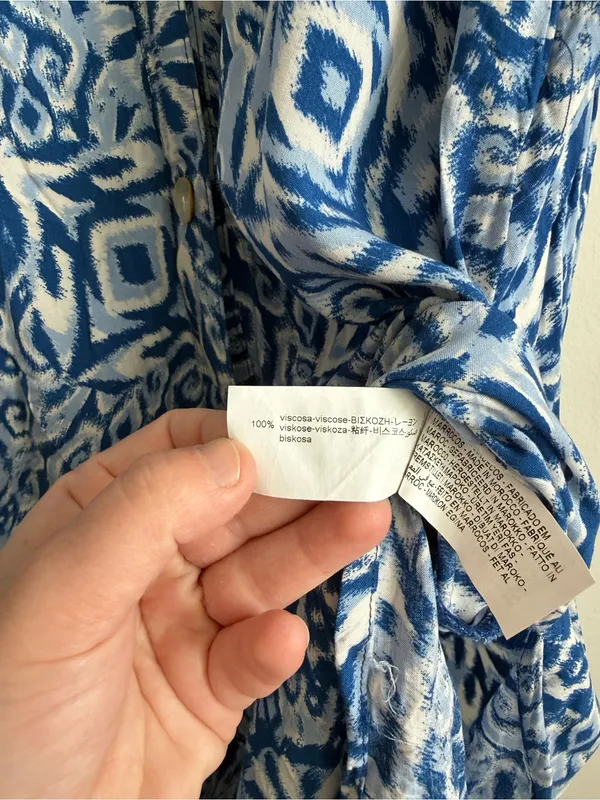 Zara Blue Printed Midi Shirt Dress Button Front Flowy Medium - Image 8