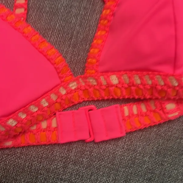 NEW Victoria's Secret Neon Coral Crochet Racerback Large - Image 6
