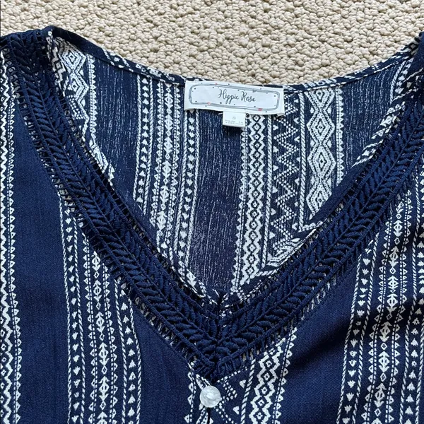 Hippie Rose Navy and White Patterned Top - Image 3