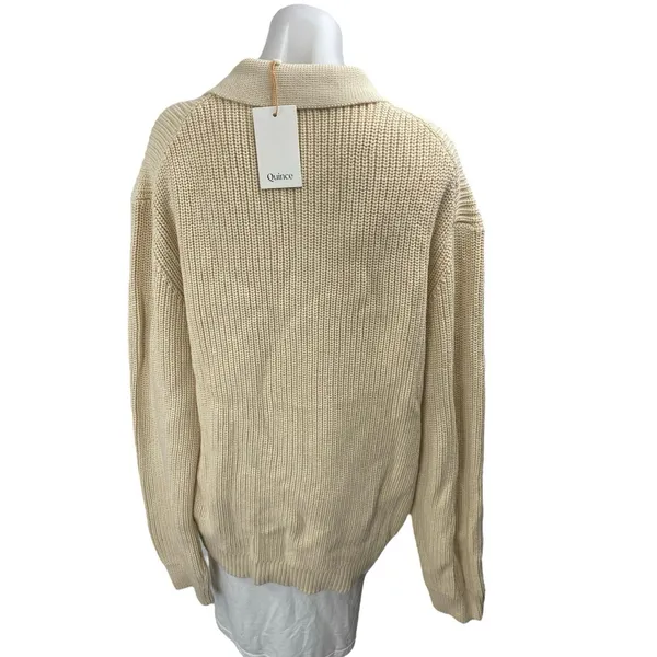 NEW Quince Women's Cream Chunky Rib Knit Collar Long Sleeve Polo Sweater Top XL - Image 2