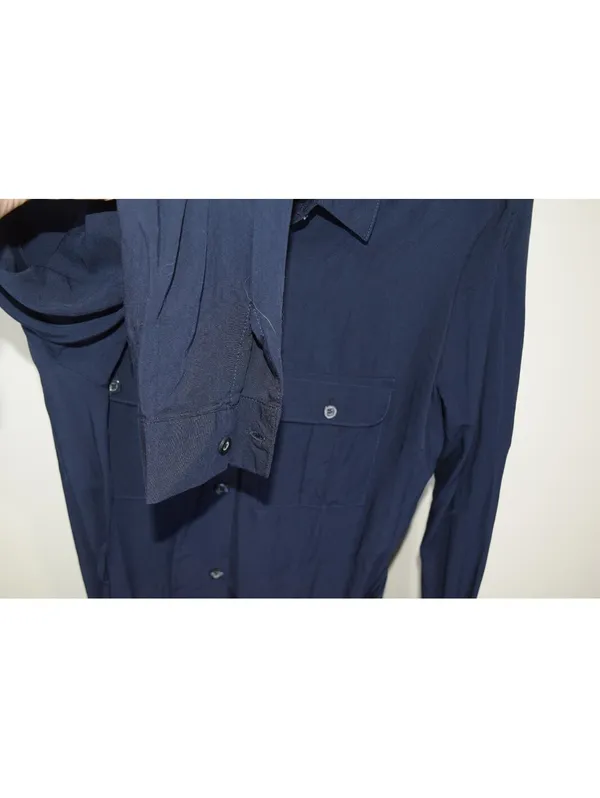 SHEIN Shirt Dress Womens Small Navy Blue Belted Long Sleeve Midi Wrap Style - Image 4